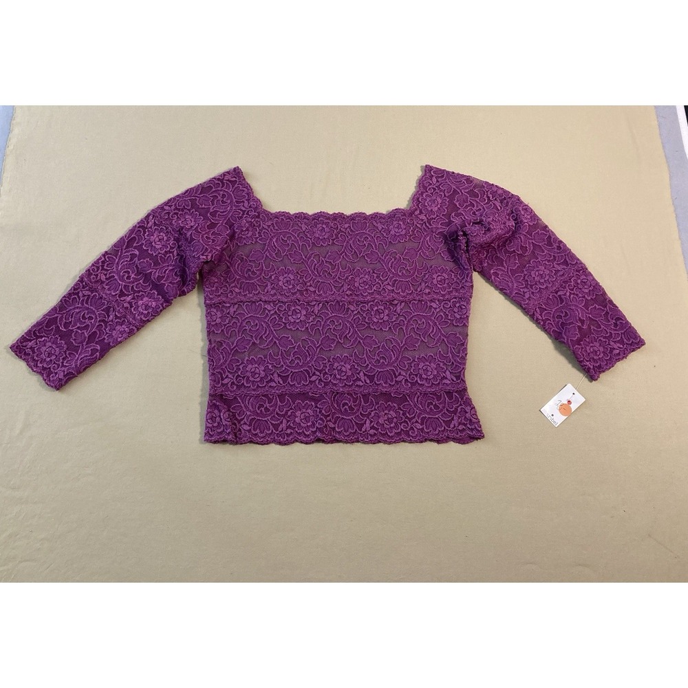 Hanky Panky Signature Lace Front Lined Crop Top 3/4 Sleeve Square Neck Size L